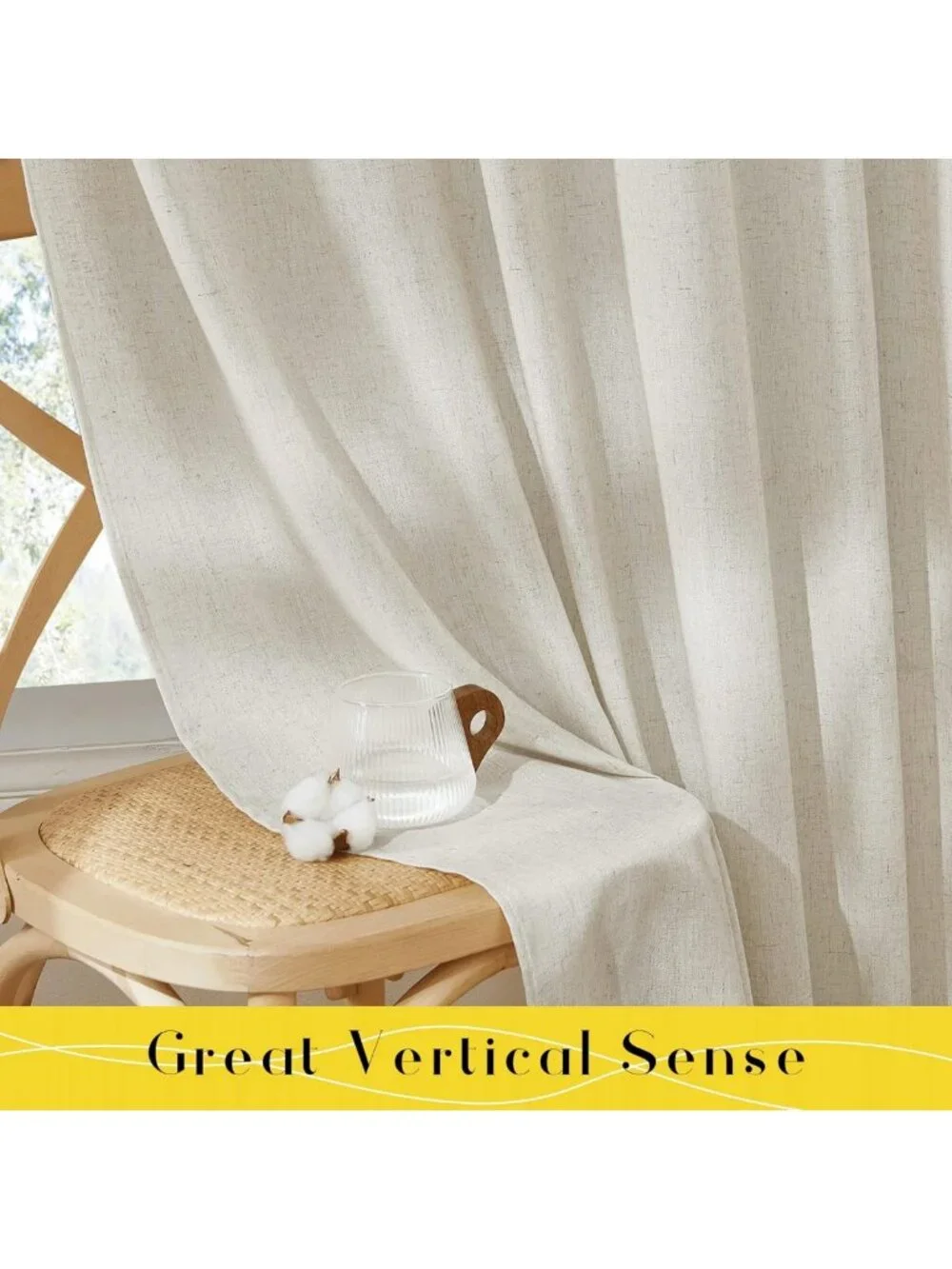 Thick Linen Tie Top Curtains 84